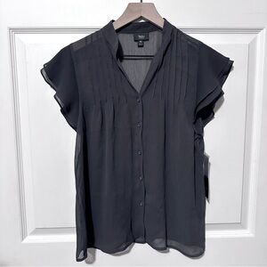 Vintage | Top | Flutter Sleeve Gray Blouse